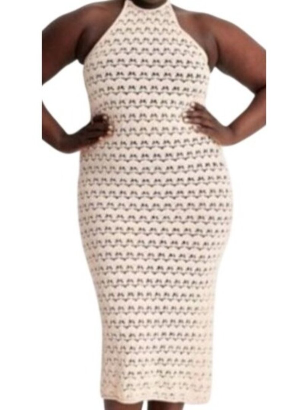 Earthy Crochet Halter‎ Tank Maxi Dress Tan 2XL Boho Indie Folk Peasant Festival